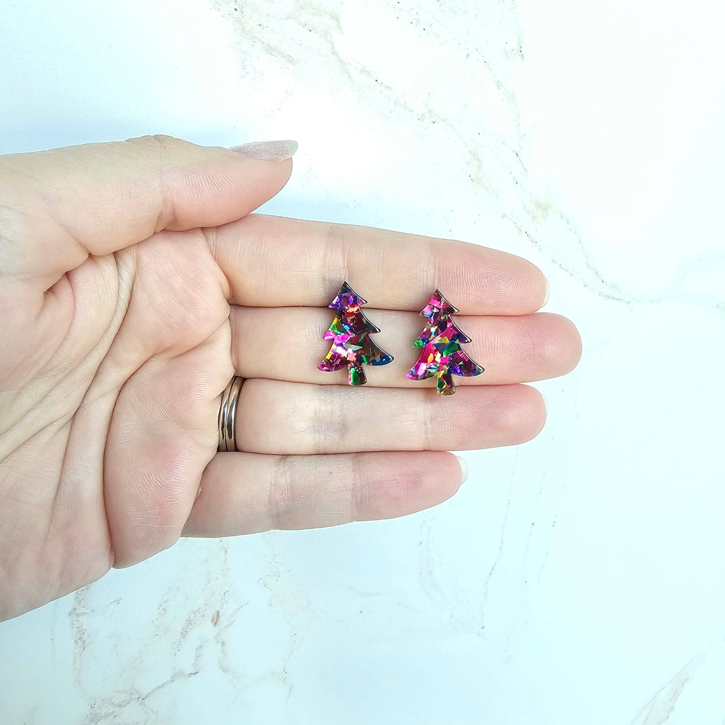 Christmas Tree Studs - Pink Sparkle