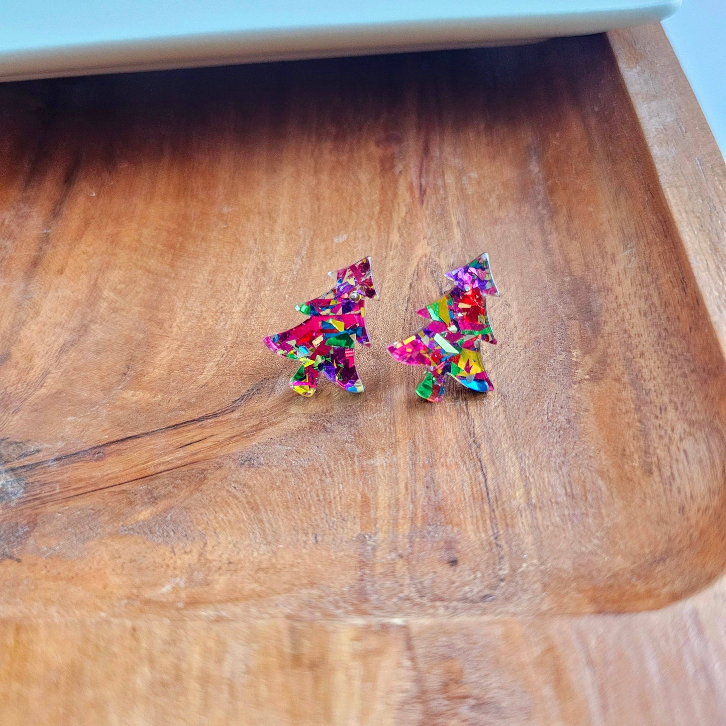 Christmas Tree Studs - Pink Sparkle