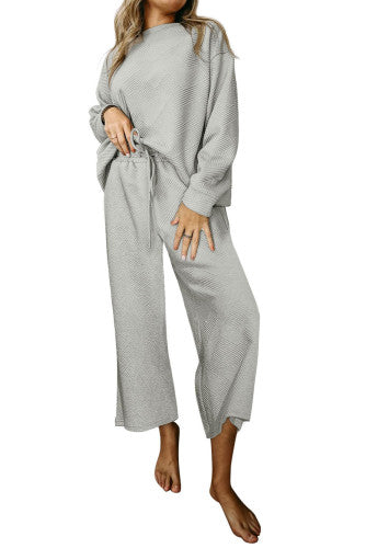Long Sleeve Gray Textured Two Piece Set