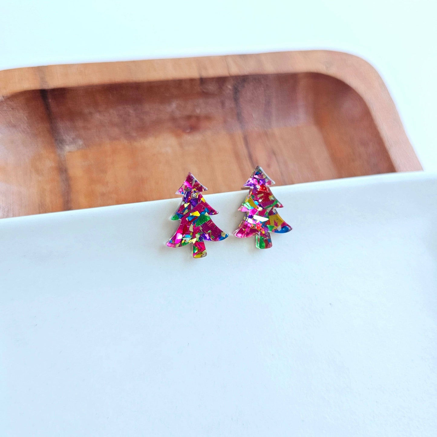 Christmas Tree Studs - Pink Sparkle