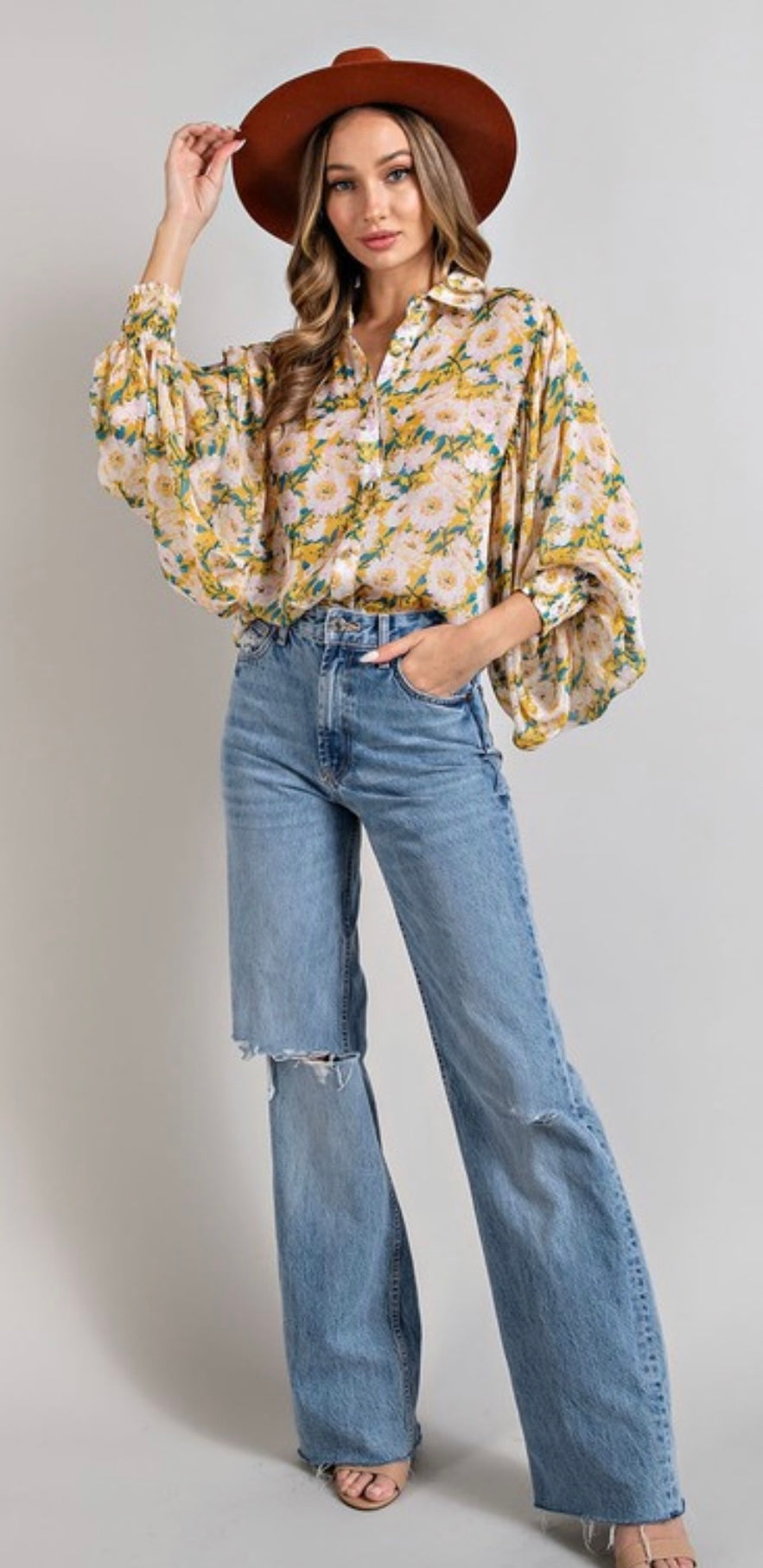 Lila button down floral blouse